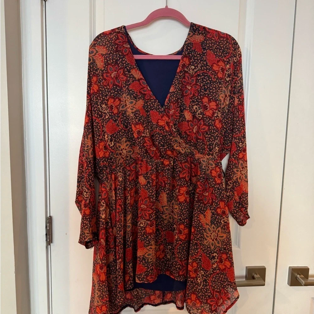 Free People Teegan Floral Bohemian Mini Wrap Dress